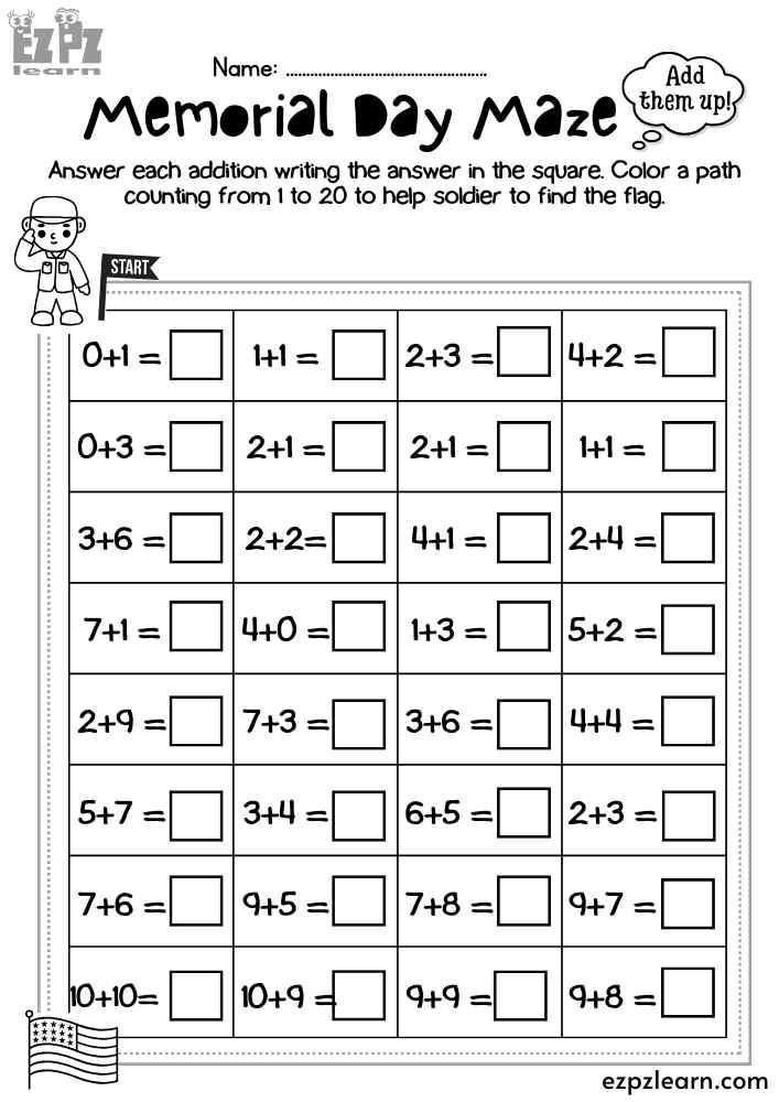 Addition Maze – Help the Soldier Find the Flag by Counting 1 to 20